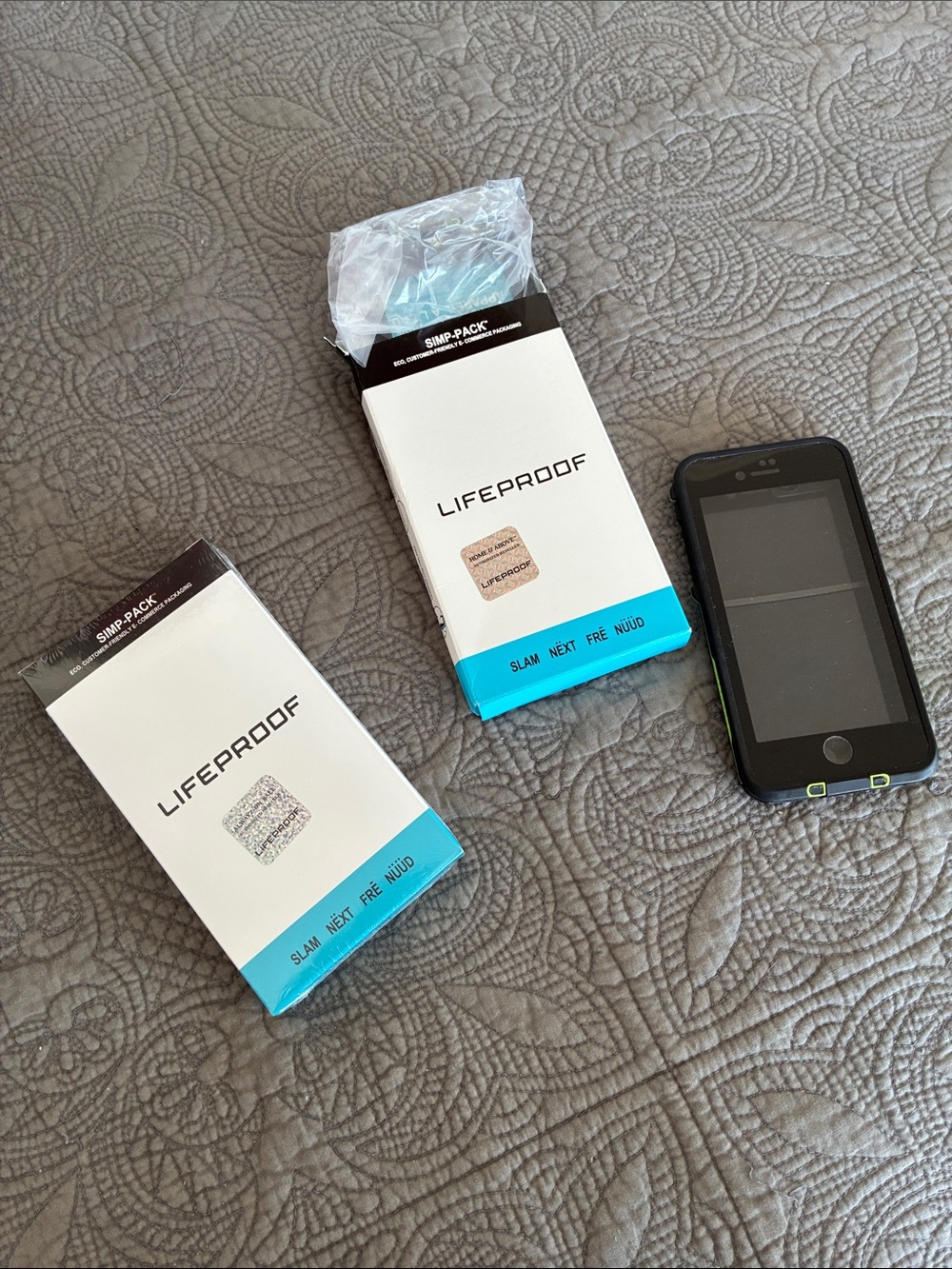 LifeProof Black Phone Case with Green Trim and Buttons